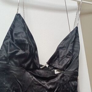 Zara Black Satin Dress with Chain Straps